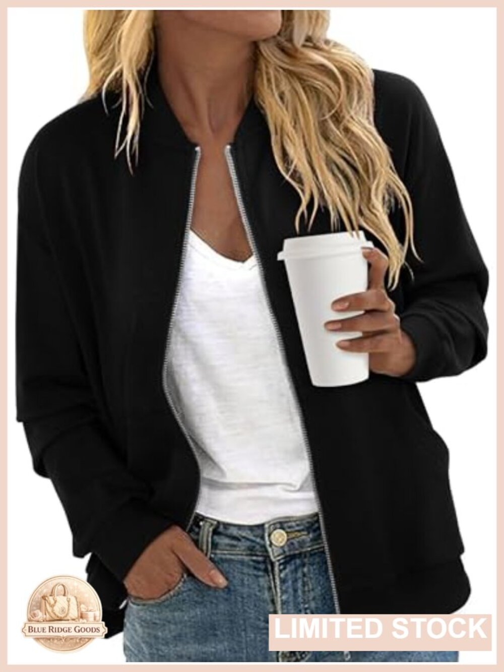 Women's Zip Up Bomber Jacket Long Sleeve Windbreaker with Pockets